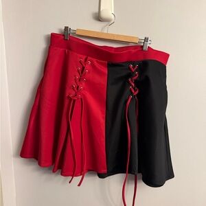 Red and Black Lace-Up Skirt.